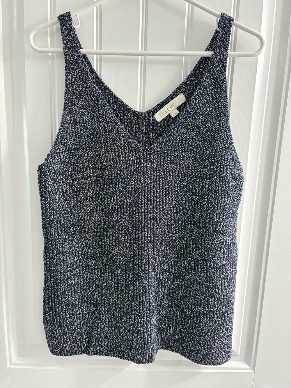 LOFT Navy and White Marled V-Neck Knit Tank 100% cotton